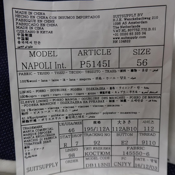 Suitsupply Napoli Blazer Mens 46 Blue Wool Sport Coat Jacket Reda Super 110s - Picture 6 of 16